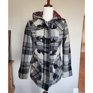 Dollhouse Juniors Wool Plaid Coat Jacket SZ Small Y2K Hood